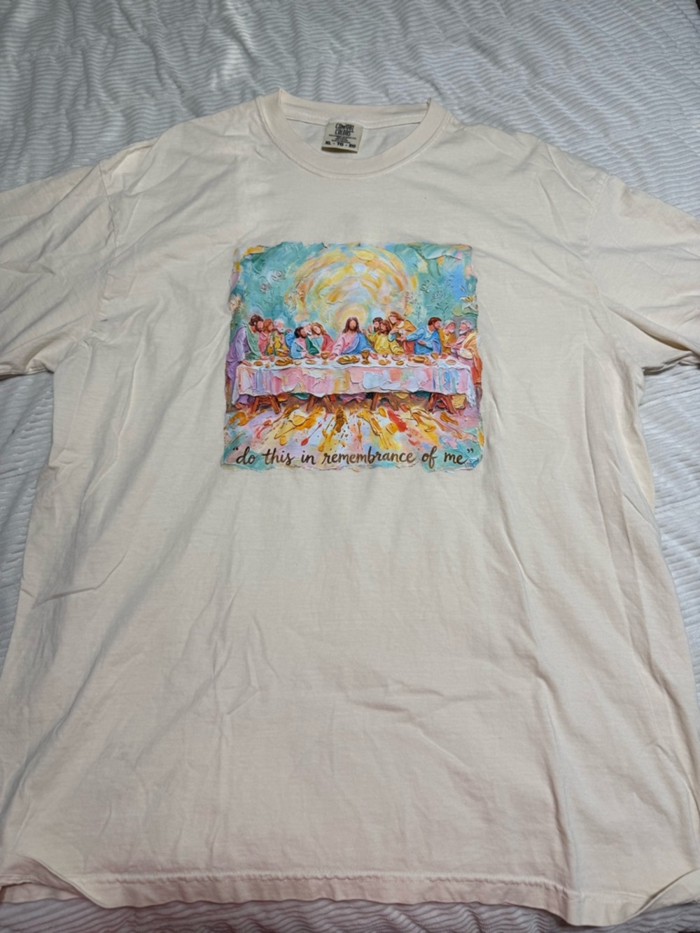 Comfort Colors Cream Graphic Tee with Multicolor Last Supper Print